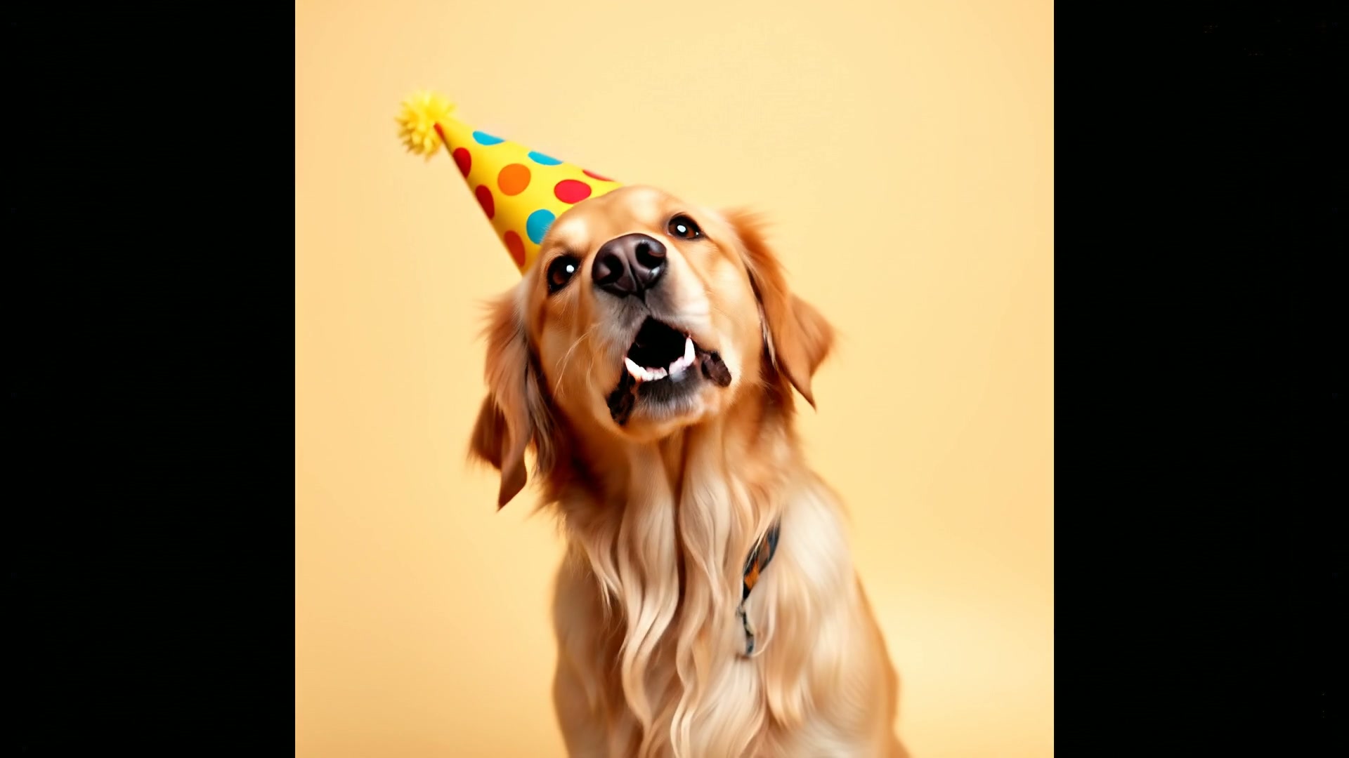 Golden Retriever wearing a party hat