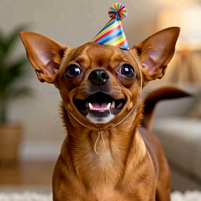 Chihuahua wearing a party hat